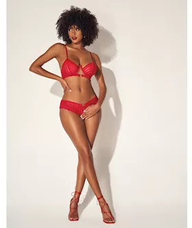 Shadow Stripe Underwire Top W/heart Detail & Crotchless Bottom Red S/m