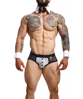 Male Basics MOB Maitre D Brief Bow amp French Cuffs BlackWhite SM