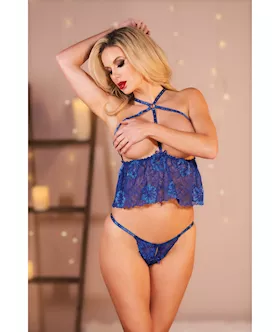 Allure Madelyn Lace Open Cup Babydoll & Open Panty Blue O/s
