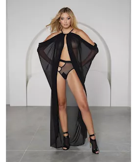 Sweet EsCape Long Mesh Cape amp Triple Lace Strap Panty OS