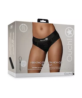 Shots Ouch Vibrating Strap On HighCut Brief  Black ML