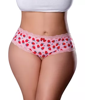 Sweet Treats Crotchless Boy Short W/wicked Sensual Care Strawberry Lube - Pink Qn