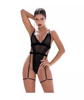 Striped Wet Look Bodysuit