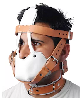 White And Tan Hospital Style Leather Muzzle