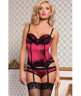 Good Girl Gone Bad Stretch Satin Bustier Removable Garters And Thong Stm 9747p