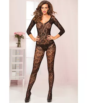 Crochet Floral Lace 3 4 Sleeve Body Stocking Stm 20419