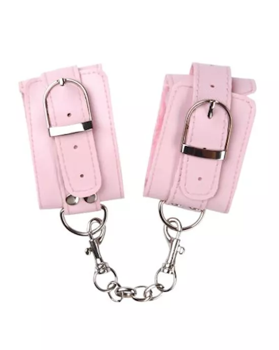 Grrl Toyz Pink Plush Wrist Cuffs with Chain