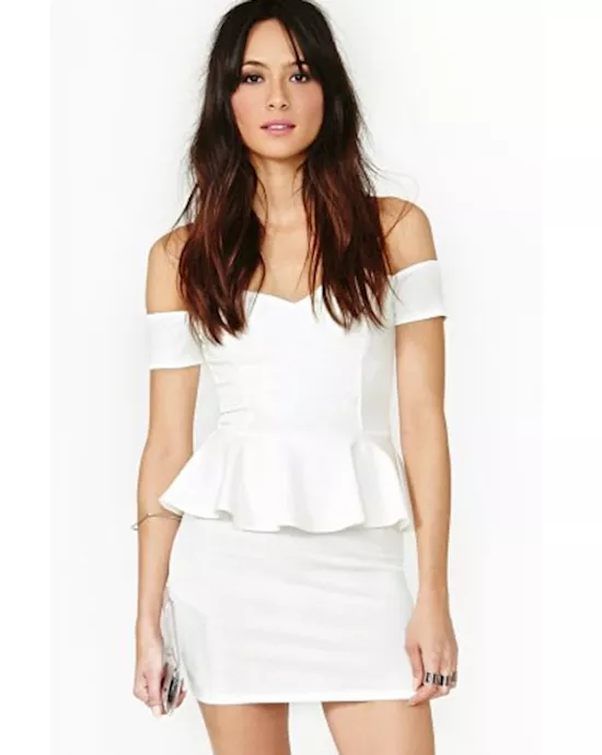alluring off-the-shoulder peplum dress in white