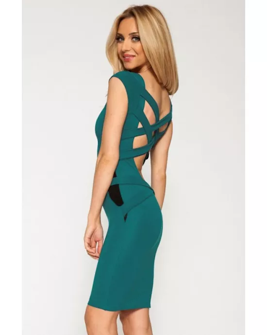 aqua round neck strappy back skintight midi dress