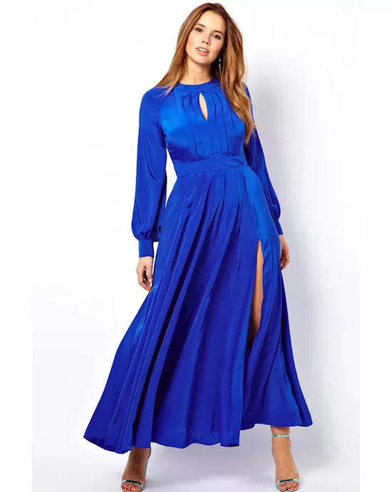 babe blue plus size frilled maxi dress with bell sleeves