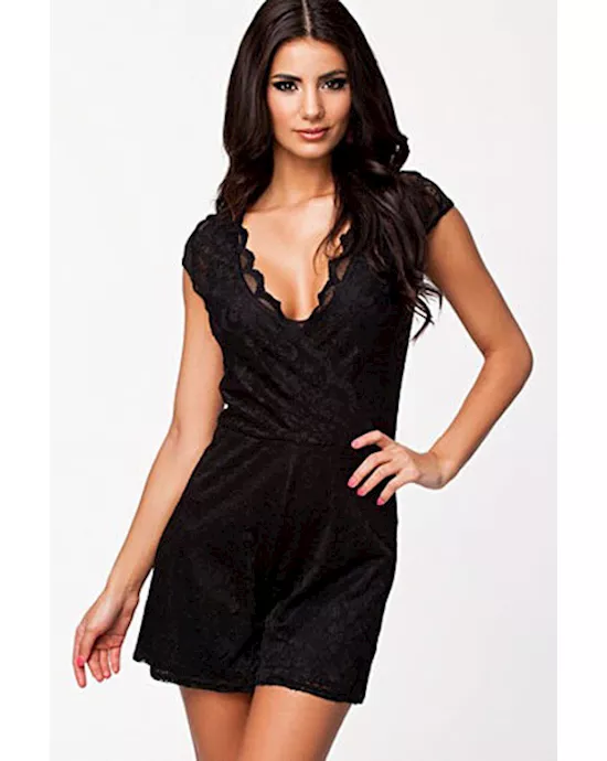 black floral lace romper