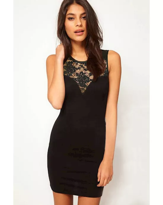 black lace sleeveless bodycon dress