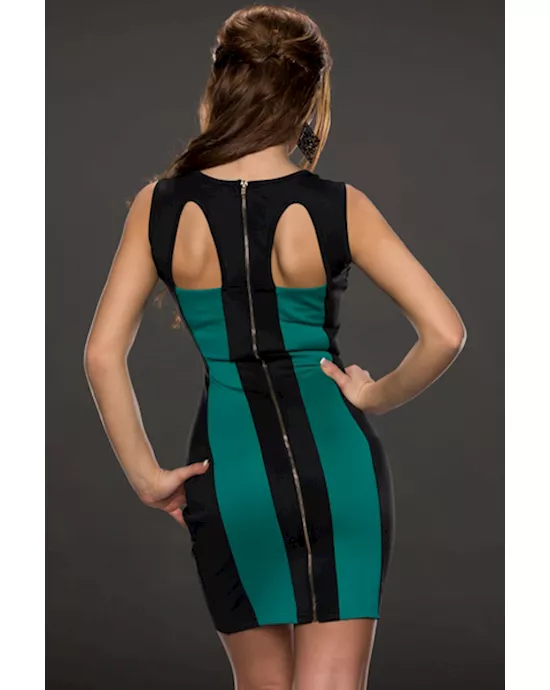 emerald accent colorblock hollow-out back mini dress