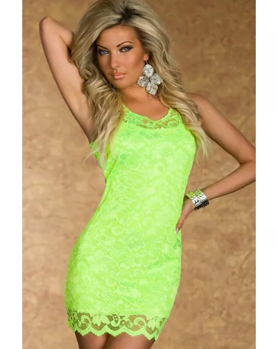 fluorescent yellow lace tank bodycon dress
