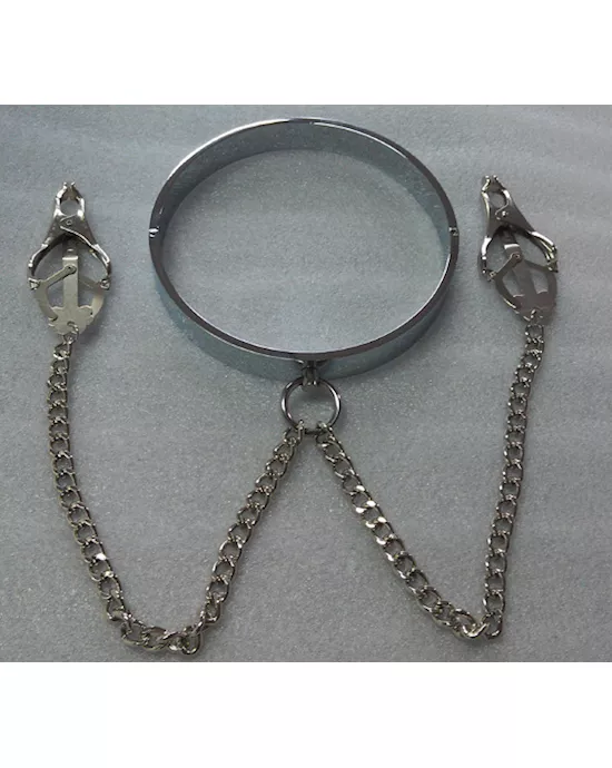 Lockable Metal Collar with Nipple Clamps