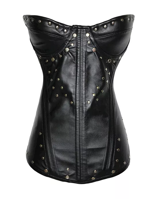 Biker Babe Studded Leather Corset And Thong