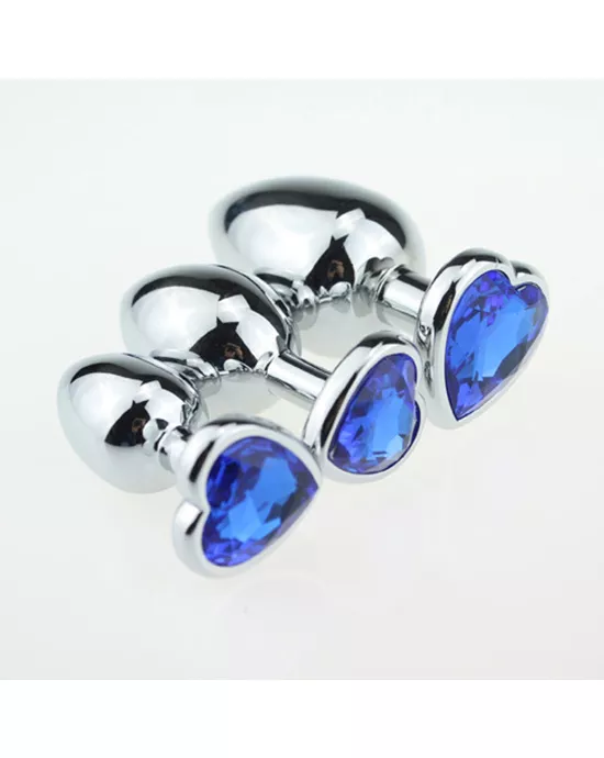 Chrome Butt Plug with Blue Heart Shaped Jem