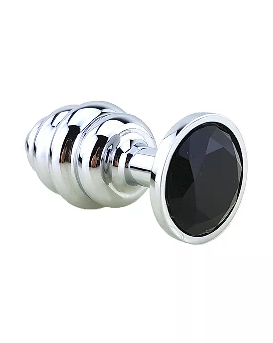 Ribbed Chrome Butt Plug With Gem