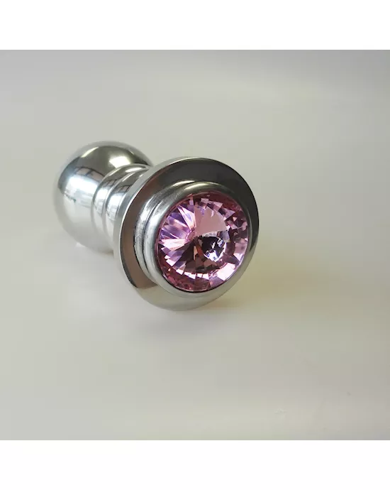 Jewelled Chrome Ribbed Butt Plug