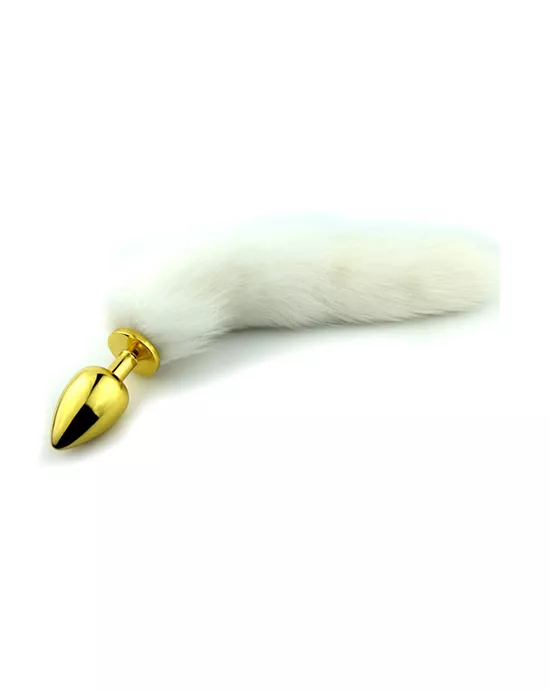 Soft White Tail With Gold Butt Plug