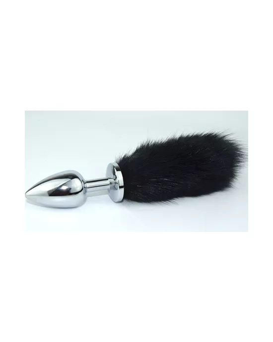 Chrome Butt Plug With Fur Tail
