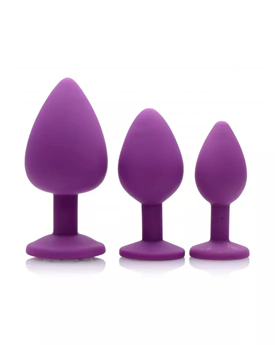 Purple Pleasure 3 Piece Silicone Anal Plug Set with Gems