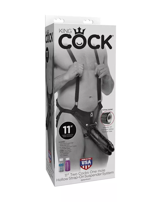 King Cock 11 Inch Two Cocks One Hole Hollow Strap-On Suspender System