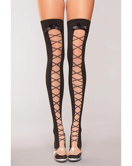Lace Up Thigh Highs with Ribbons - O/S