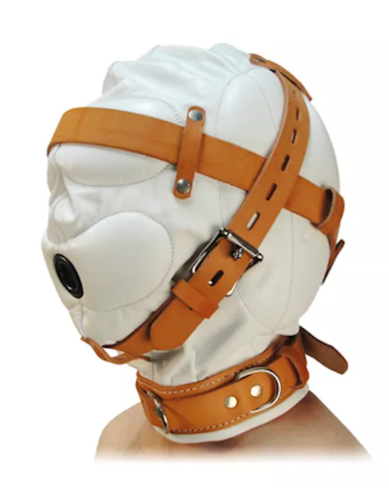 Total Sensory Deprivation White Leather Hood Medium Large