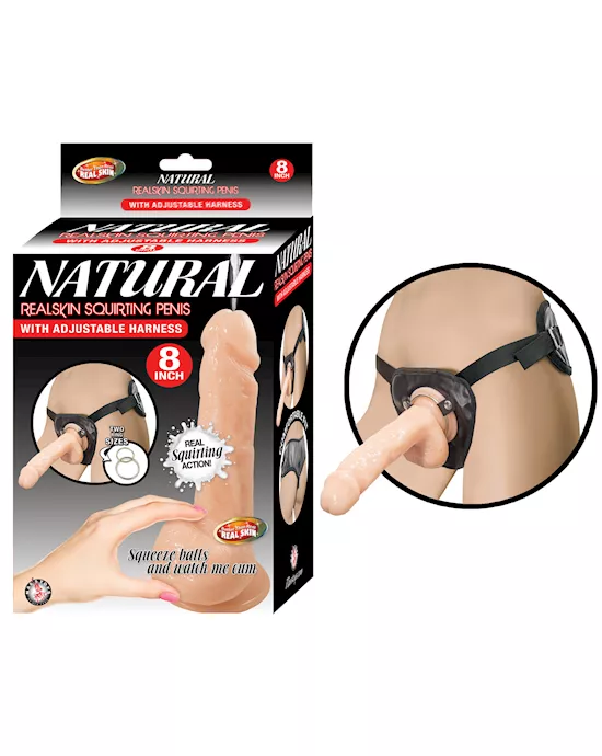 Nass Toys Realskin Squirting Penis with Strap-On Harness - 8.5 Inch