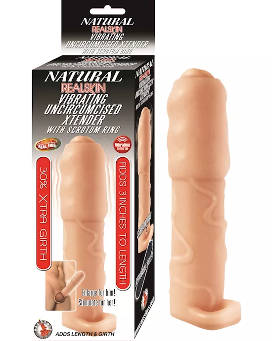 Nass Toys Uncut Vibrating Penis Extender with Scrotum Ring - 6.3 Inch