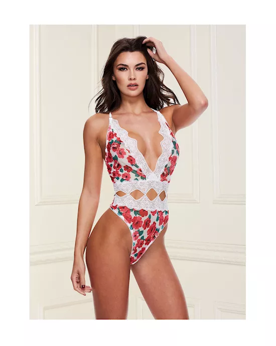 Floral and Lace Diamond Cut-Out Teddy