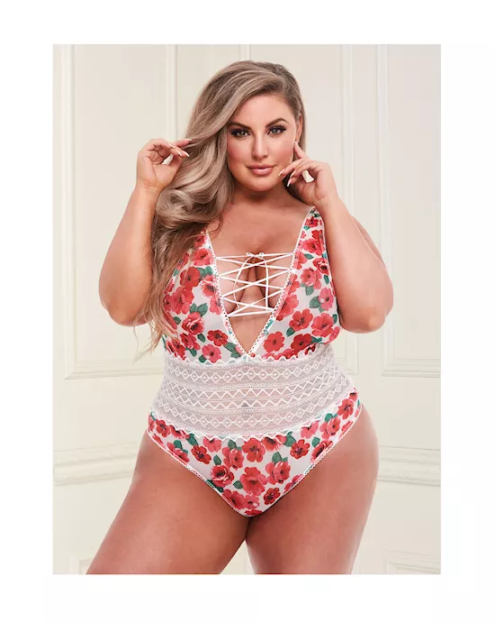 Floral and Lace Tie-Front Teddy