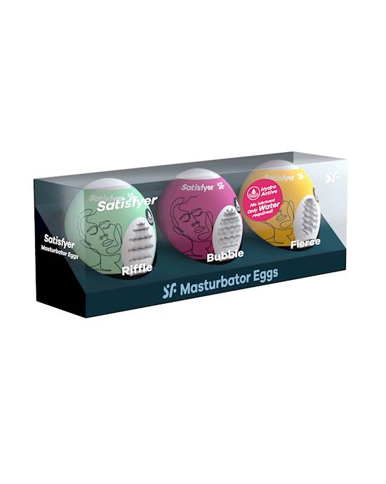 Satisfyer Masturbator Eggs  Set of 3  Riffle Bubble Fierce