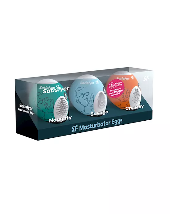 Satisfyer Masturbator Eggs - Set of 3 - Naughty, Savage, Crunchy