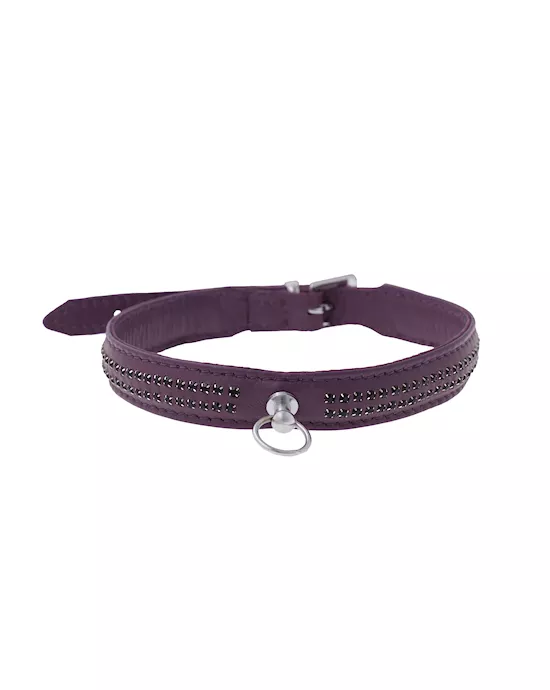 Bound X Purple Collar With Black Rhinestones - Two Rows