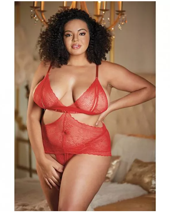 Allure Lace Peek A Boo Chemise & Ouverte G-string