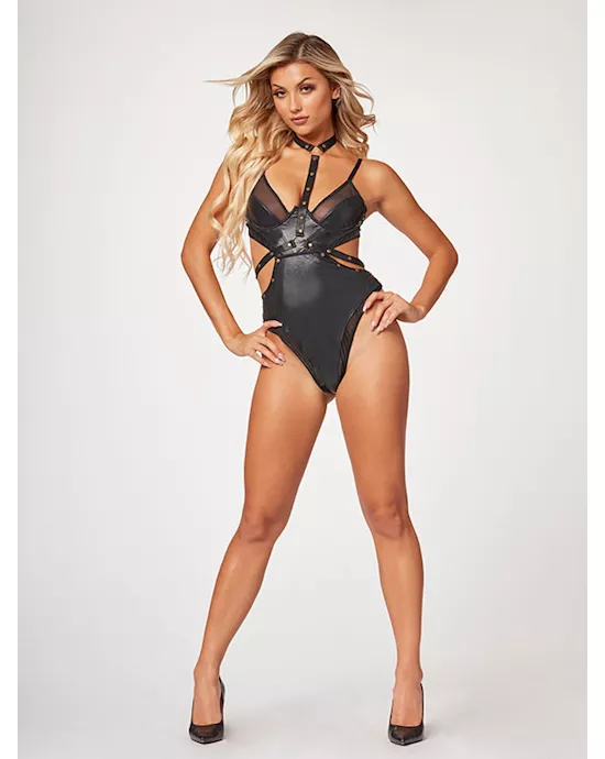 Midnight Love Vegan Leather Two Piece Teddy Set Stm-11524-black-s