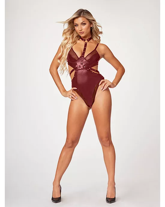 Midnight Love Vegan Leather Two Piece Teddy Set STM-11524-Wine-S