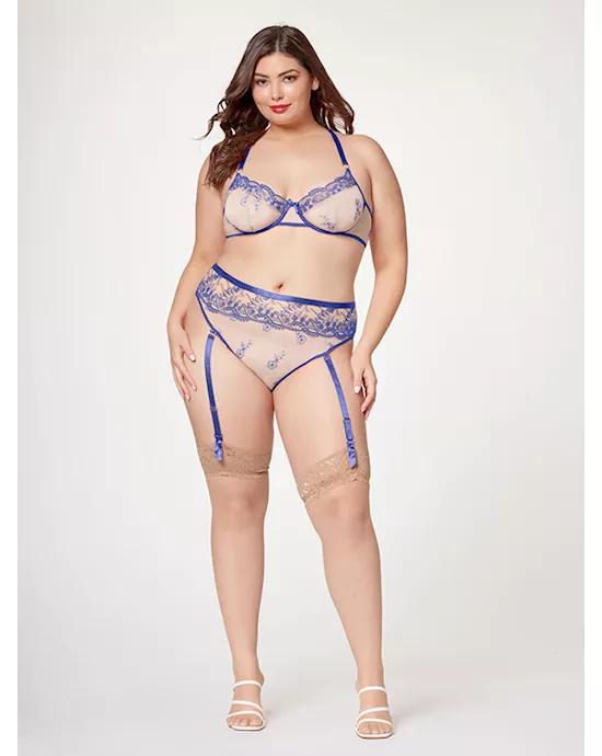 Sheer Elegance Two Piece Bra Set STM-11484X-Blue-1X/2X