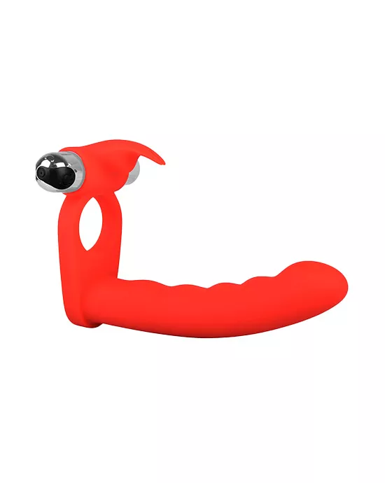 Double Trouble Vibrating Cock Ring With Anal Massager