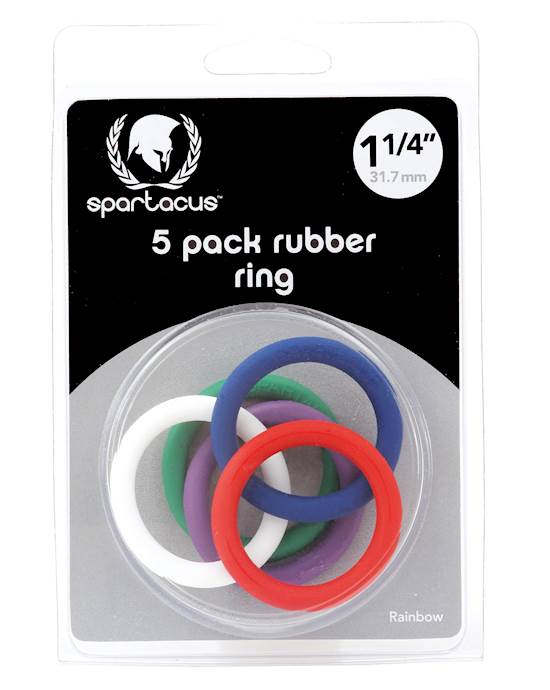 Spartacus 125quot Rubber Cock Ring Set  Rainbow Pack of 5
