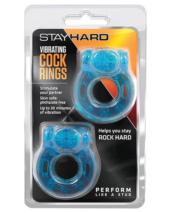 Blush Stay Hard Vibrating Cock Ring 2 Pack  Blue
