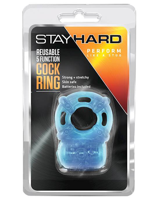 Blush Stay Hard Vibrating Reusable 5 Function Cock Ring  Blue