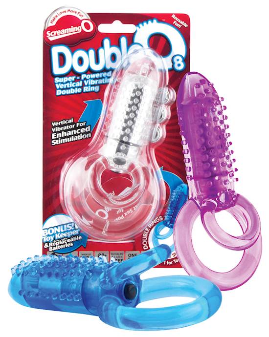 Screaming O DoubleO 8 Vibrating Double Cock Ring  Asst Colors