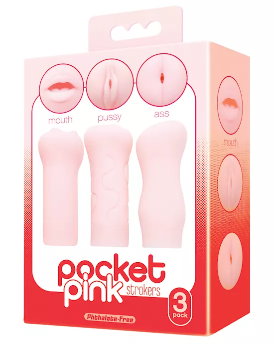 Icon Brands Pocket Pink Strokers - 3- Pack
