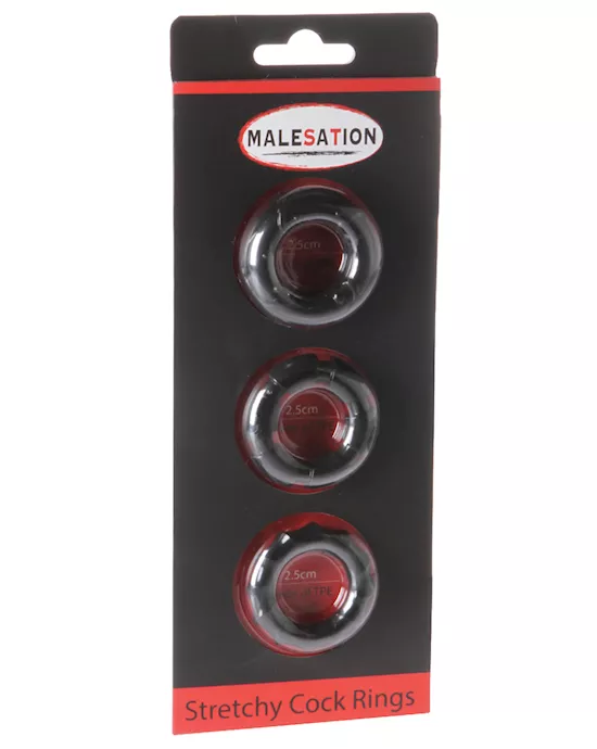 MALESATION Stretchy Cock Rings - Pack of 3 Black