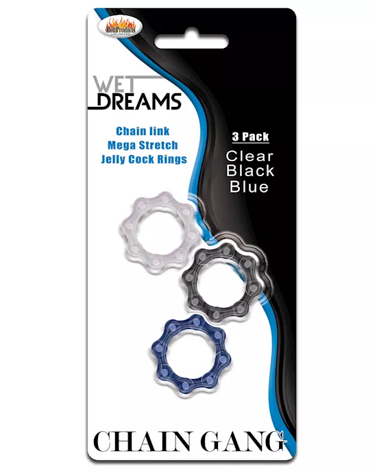 Wet Dreams Chain Gang Cock Rings - Asst. Pack Of 3