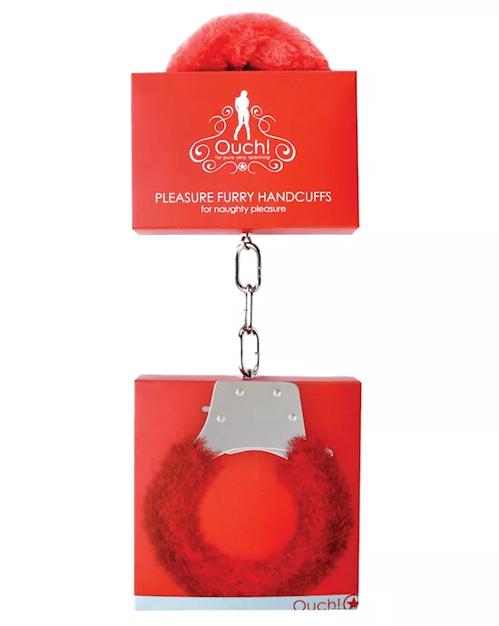 Shots Ouch Furry Pleasure Handcuffs - Red