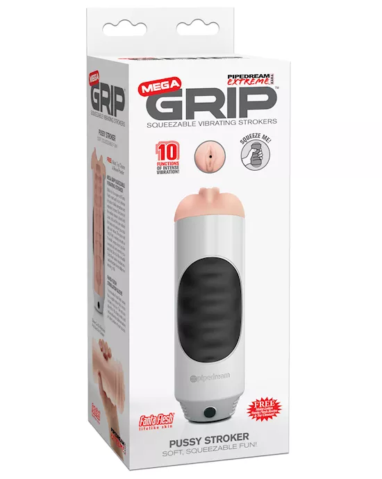 PDX Extreme Mega Grip Squeezable Vibrating Strokers - Pussy